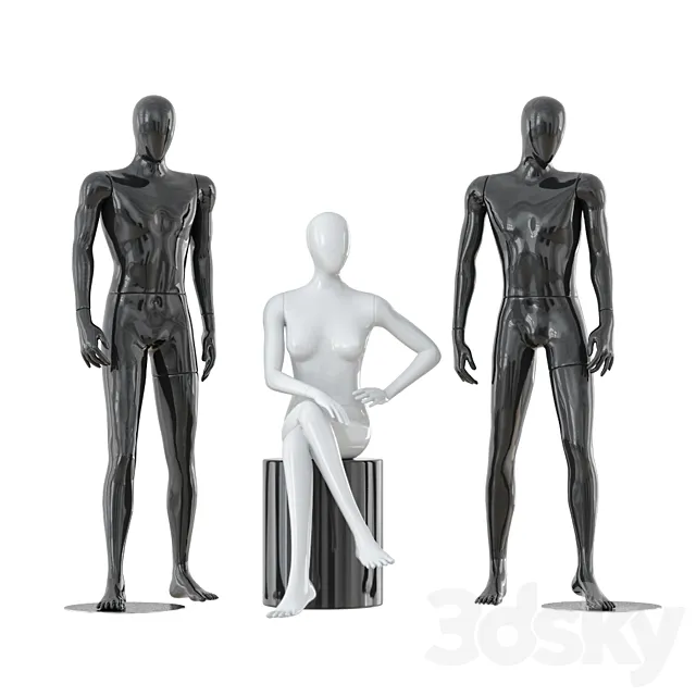 Two male and one female faceless mannequins 30 3DS Max Model