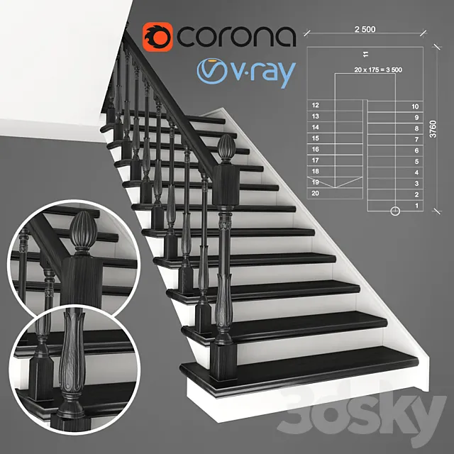 Two-staircase staircase 2 version 3DS Max Model