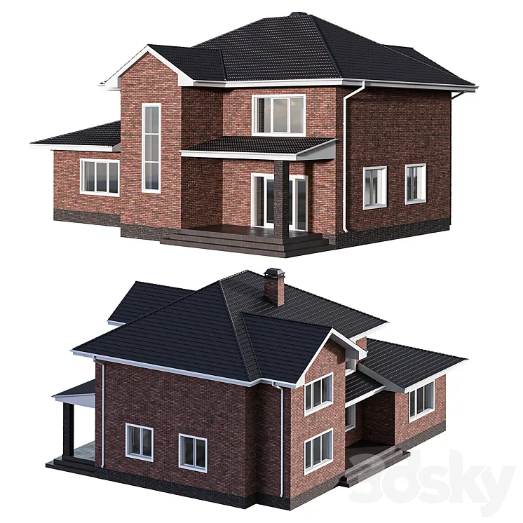 Two-storey brick house with a pitched roof 3DS Max