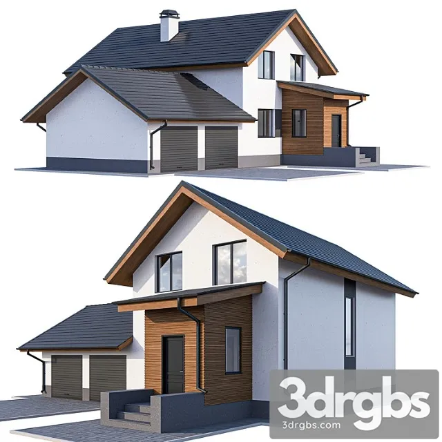 Two-storey cottage with a garage and a vestibule 3dsmax Download