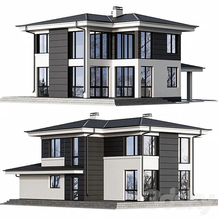 Two-storey cottage with panoramic windows 3DS Max