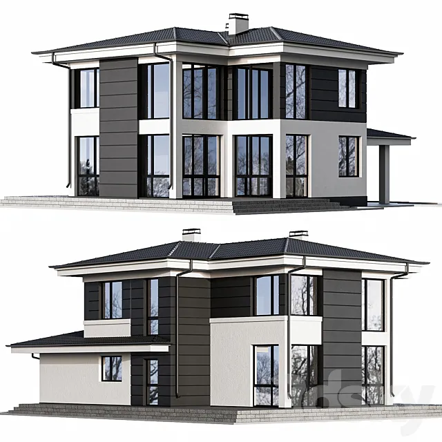 Two-storey cottage with panoramic windows 3DSMax File