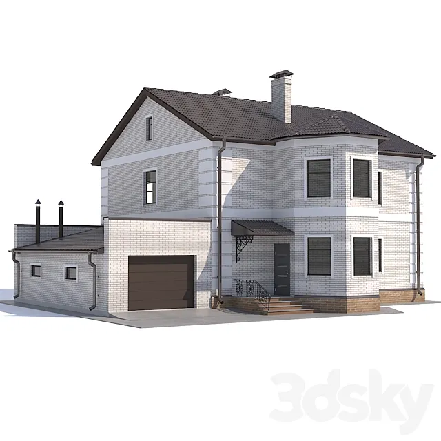 Two-storey country cottage with a garage. 3ds Max