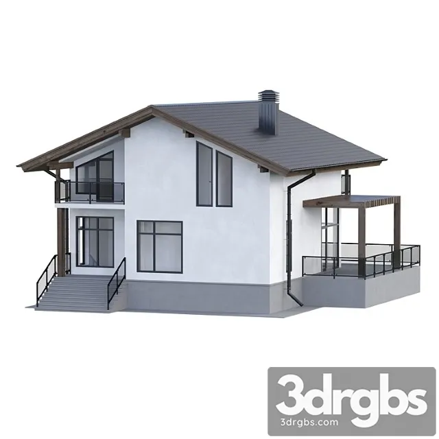 Two-storey house with a terrace 3dsmax Download