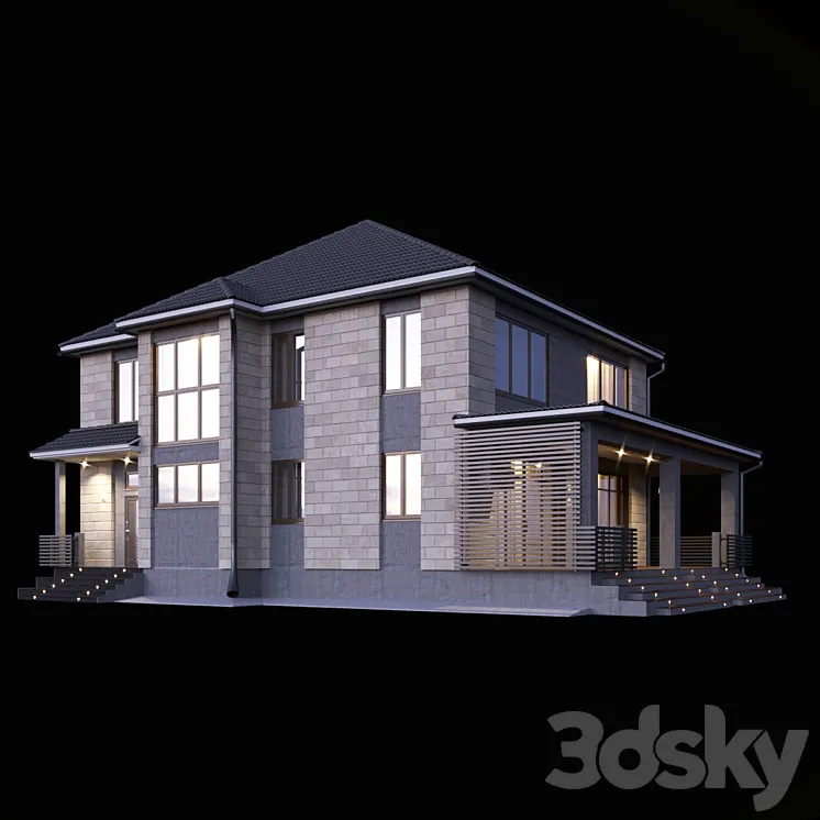 Two-storey house with a terrace 3DS Max