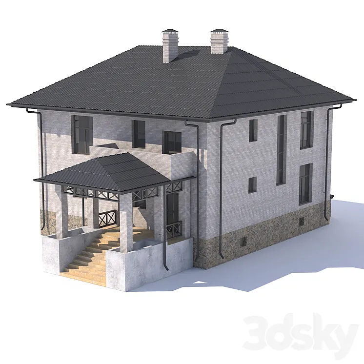 Two-storey house with balcony. 3DS Max