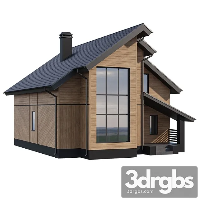 Two-storey wooden house with a complex pitched roof 3dsmax Download