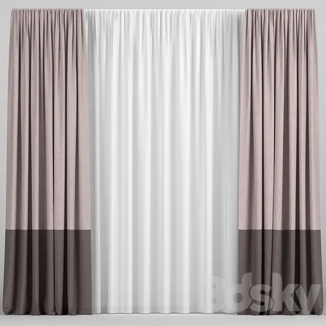 Two-tone curtains with tulle. 3ds Max