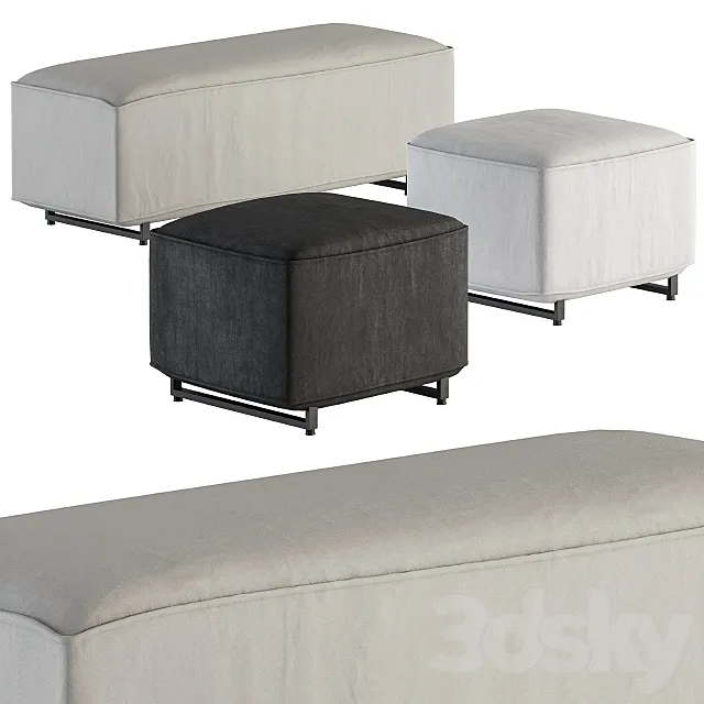 Two Type Bench – Pouf Set 01 3DS Max Model