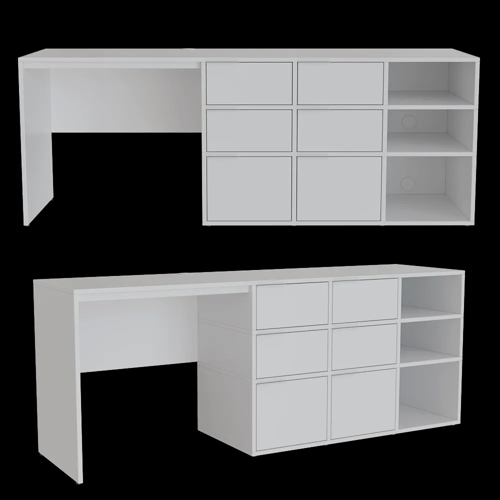 Tylko – Desk White with Drawers and Backpanels 3ds Max