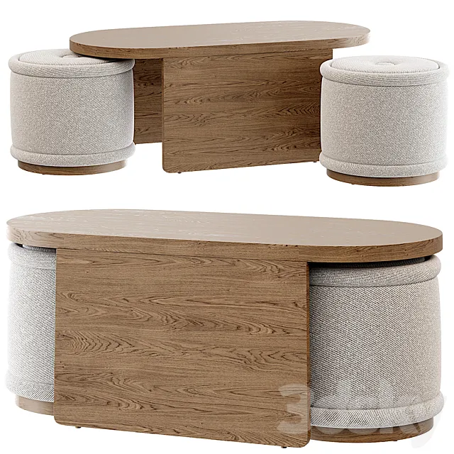 Union Oval Nesting Coffee Table with Stools 3DS Max Model