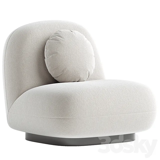 Upholstered Armchair In White Boucle – Black Legs – Larry 3DS Max Model