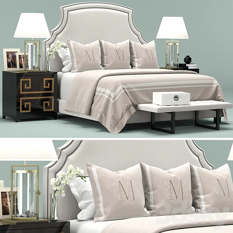 Upholstered White Headboard Bed 3DS Max