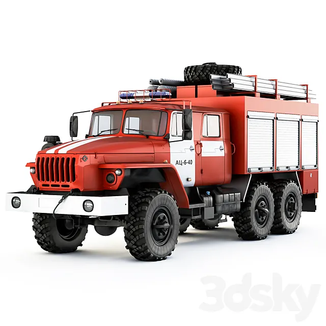 Ural 5557 Fire tank truck AC 6.0-40 2021 3dsMax Model