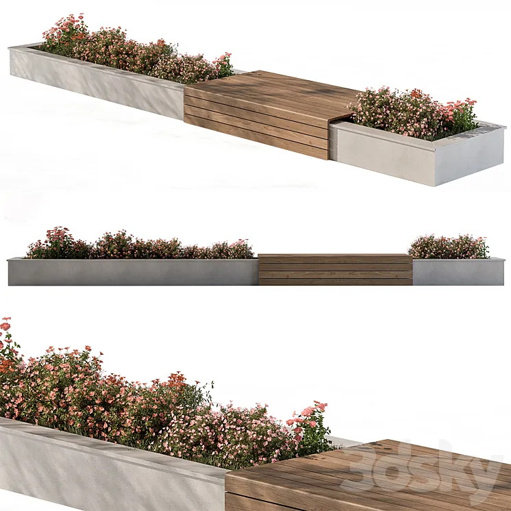 Urban Bench with Flowers Set 40 3DS Max