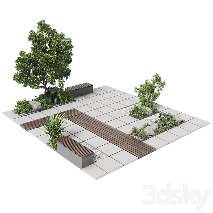 Urban Environment – Urban Furniture – Green Benches With plants 30 corona 3DS Max