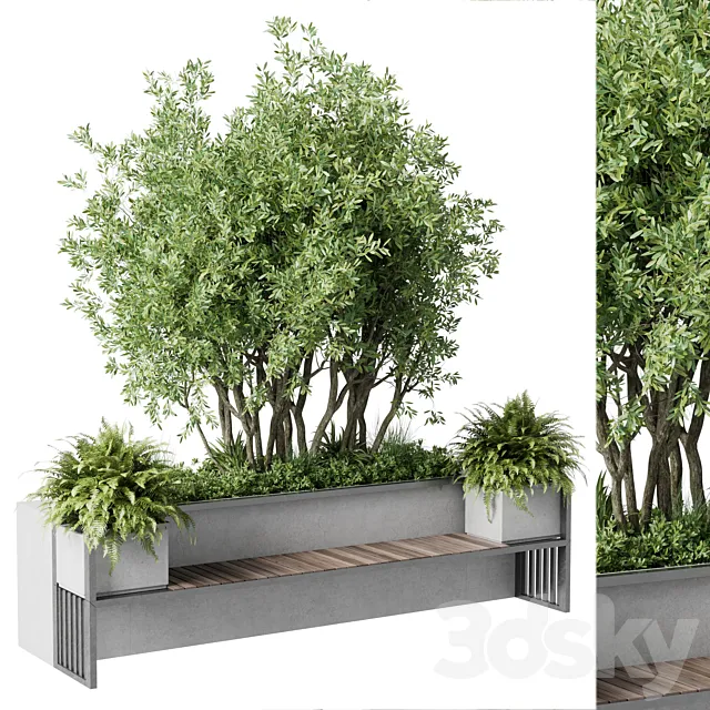 Urban Environment – Urban Furniture – Green Benches With tree 41 3DS Max Model