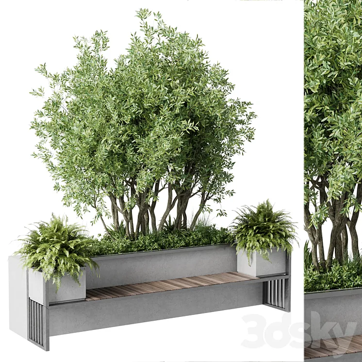 Urban Environment – Urban Furniture – Green Benches With tree 41 3DS Max
