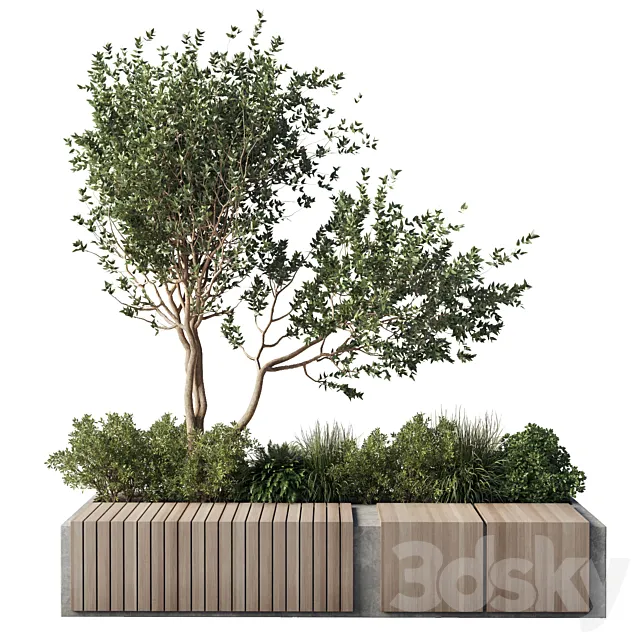 Urban Environment_Urban Furniture_Green Benches_Plants tree grass 17 corona 3ds Max