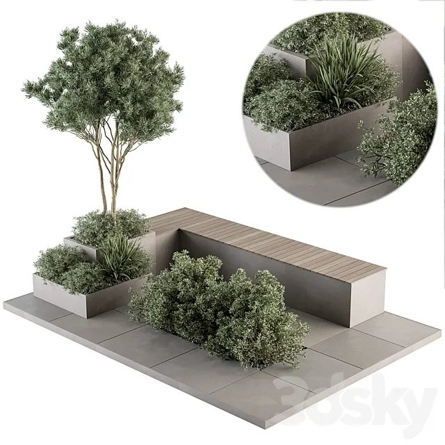 Urban Furniture _ Architecture Bench with Garden Plants- Set 35 3DSMax File