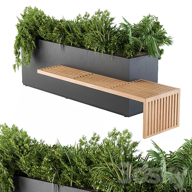 Urban Furniture _ Architecture Bench with Plants Box03 3ds Max