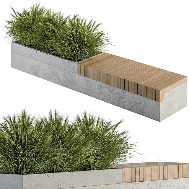 Urban Furniture _ Architecture Bench with Plants- Set 12 3DSMax File