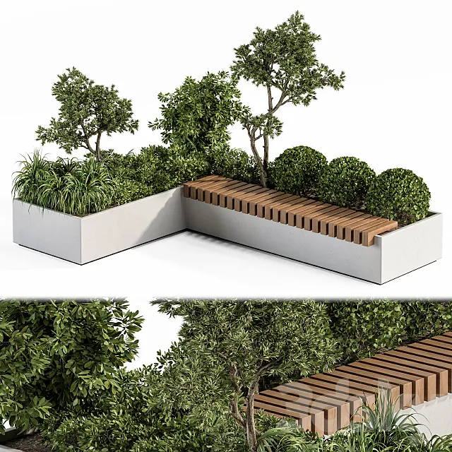 Urban Furniture _ Architecture Bench with Plants- Set 17 3DS Max Model