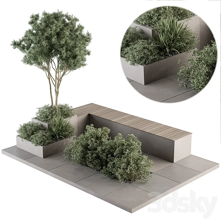 Urban Furniture \/ Architecture Bench with Garden Plants- Set 35 3DS Max