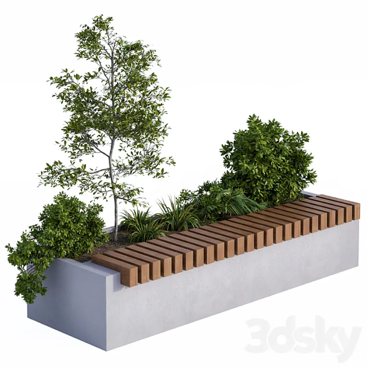 Urban Furniture \/ Architecture Bench with Plants Box01 3DS Max