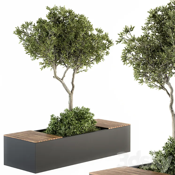 Urban Furniture \/ Architecture Bench with Plants- Set 23 3DS Max
