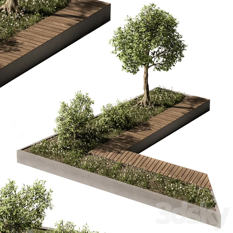 Urban Furniture \/ Architecture Bench with Plants- Set 24 3DS Max