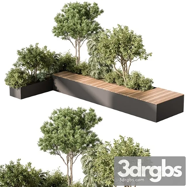 Urban furniture bench with plants 52 3dsmax Download