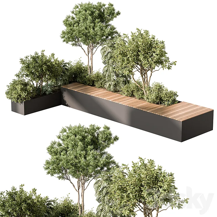 Urban Furniture Bench with Plants 52 3DS Max