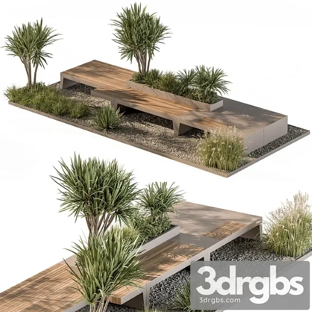 Urban furniture bench with plants set 42 3dsmax Download