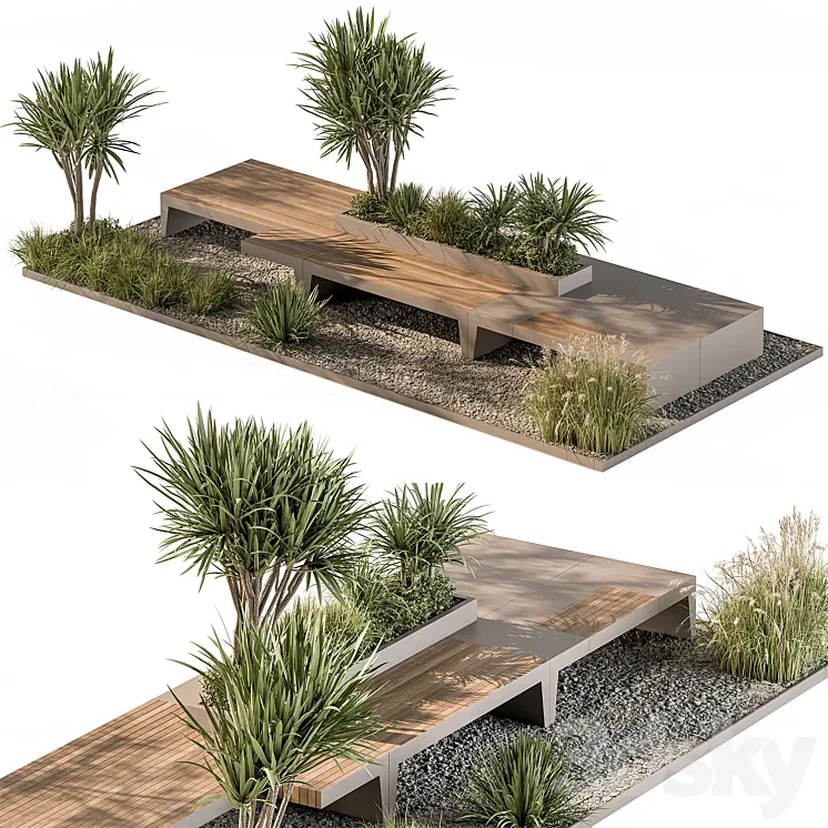 Urban Furniture Bench with Plants Set 42 3DS Max