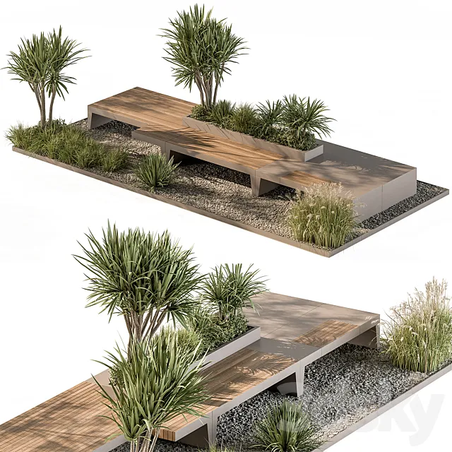 Urban Furniture Bench with Plants Set 42 3dsMax Model