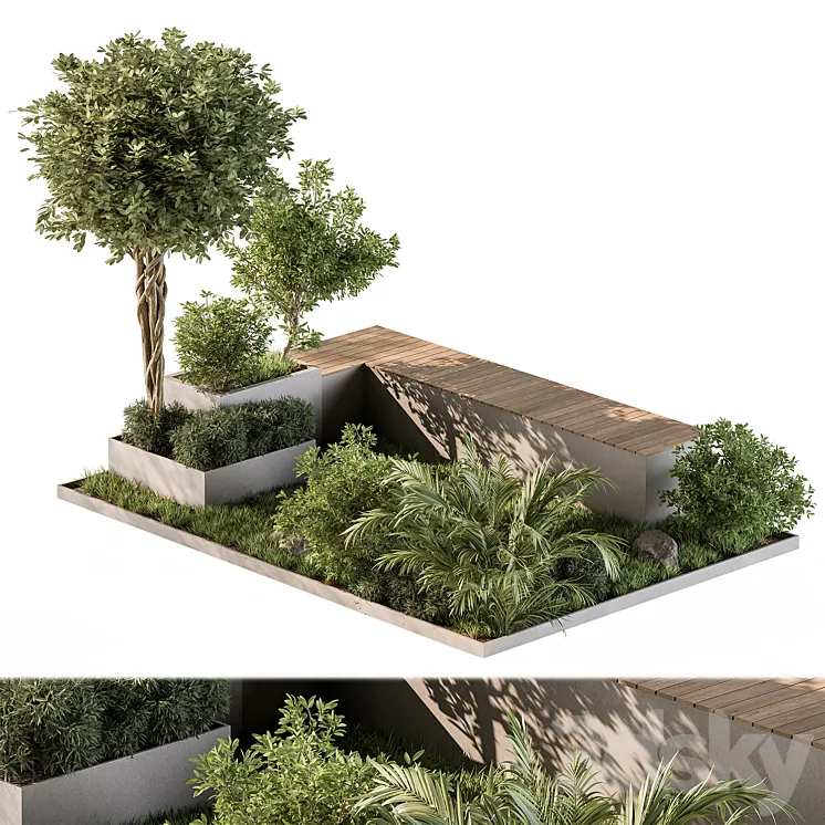 Urban Furniture Bench with Plants Set 43 3DS Max
