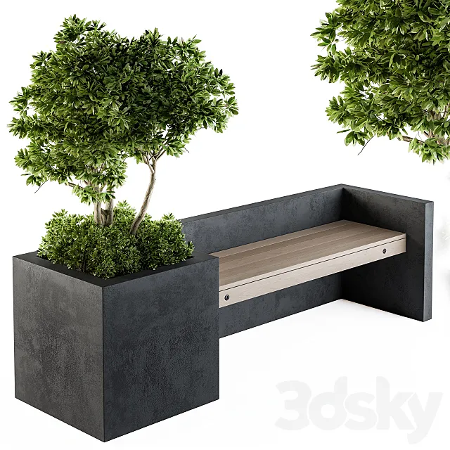 Urban Furniture Plants with bench 09 3DS Max Model