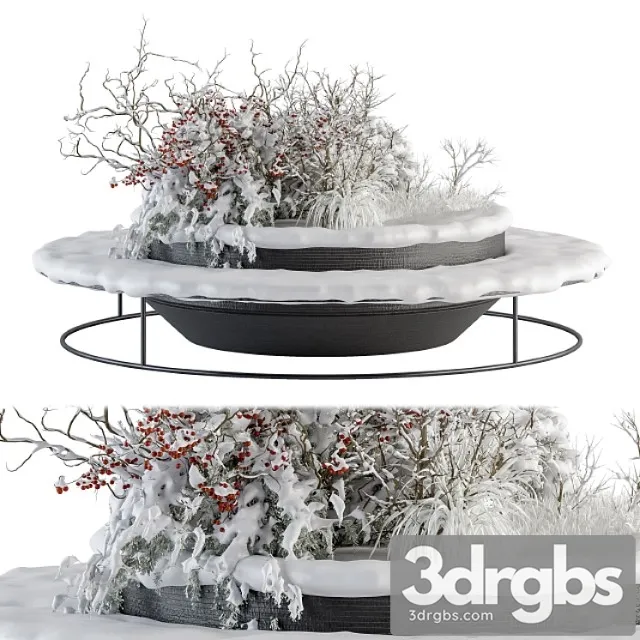 Urban furniture snowy bench with plants- set 15 3dsmax Download