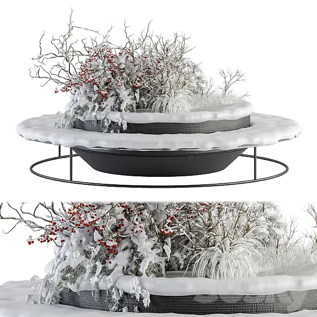 Urban Furniture snowy Bench with Plants- Set 15 3DS Max Model