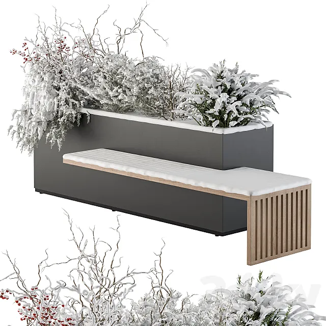 Urban Furniture snowy Bench with Plants- Set 30 3dsMax Model