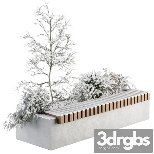 Urban Furniture Snowy Bench With Plants Set 32 3dsmax Download