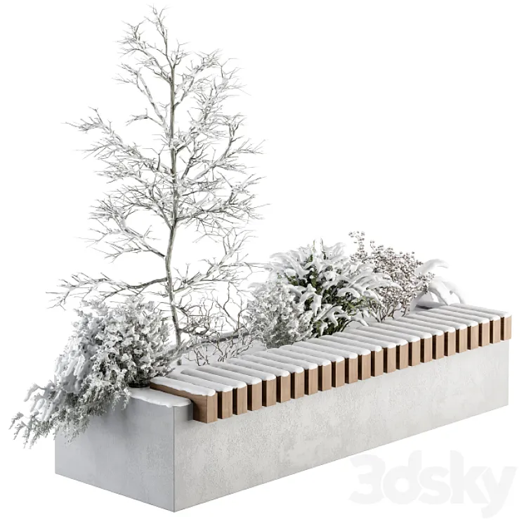 Urban Furniture snowy Bench with Plants- Set 32 3DS Max