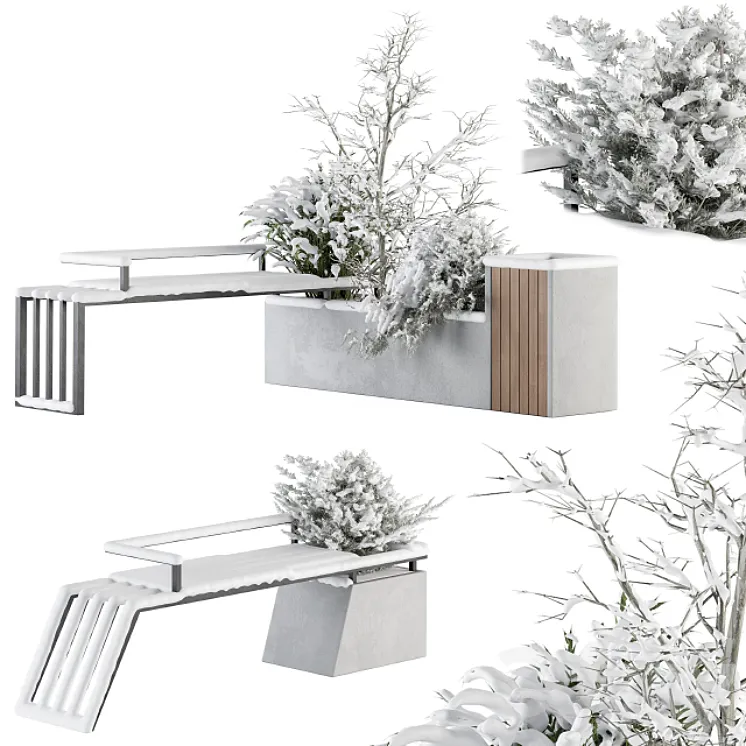 Urban Furniture snowy Bench with Plants- Set 33 3DS Max