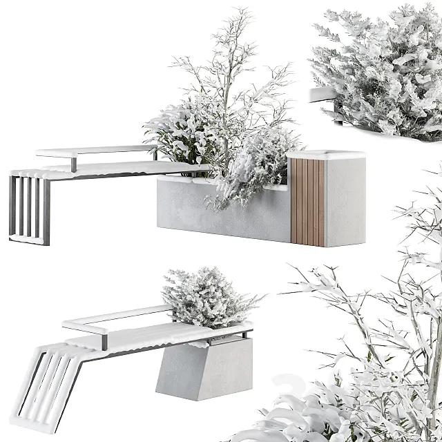 Urban Furniture snowy Bench with Plants- Set 33 3dsMax Model