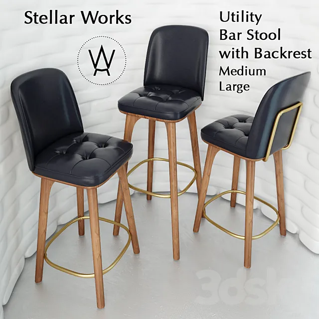 Utility Bar Stool with Backrest 3DS Max Model