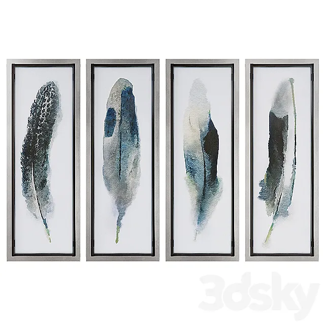Uttermost Feathered Beauty Wall Art Prints (Set of 4) 3DSMax File