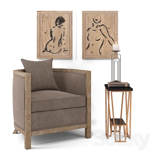 Uttermost_Viaggio Accent Chair Agnes Accent Table Cosme Candleholders S _ 2 Silhouettes S _ 2 3ds Max