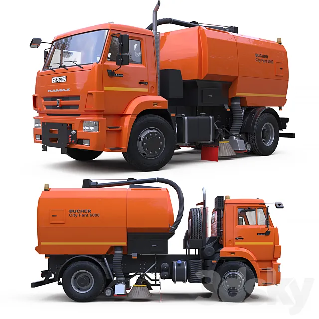 Vacuum Sweeper Bucher City Fant 6000 on Kamaz-53605 Chassis. 3ds Max