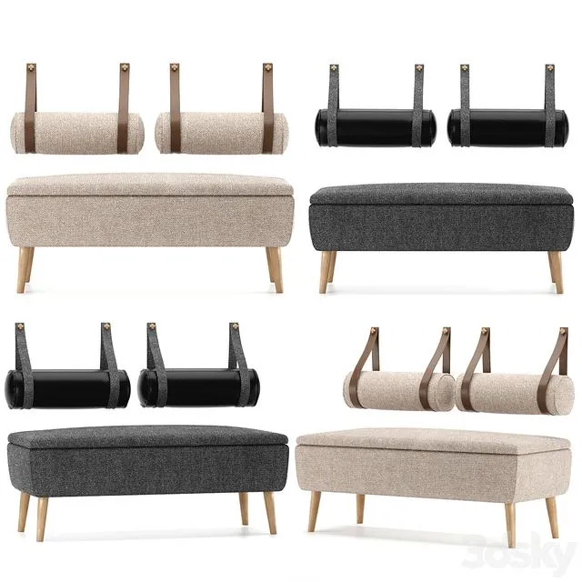Vaili bench ottoman Soft Light by Divan.ru and decorative pillows 3dsMax Model